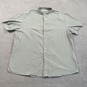 Zara Shirt Mens Extra Large Sage Green Short Sleeve Band Collar 100% Cotton